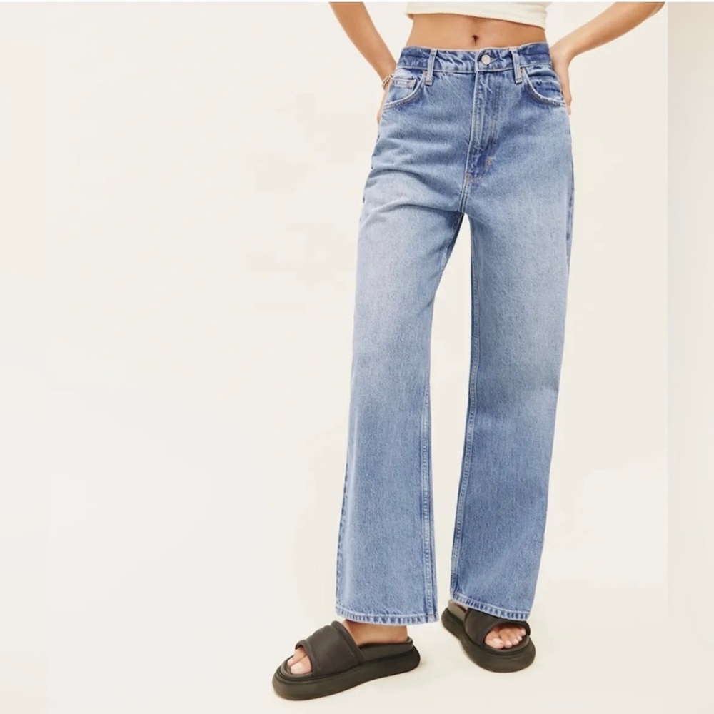 Reformation Wilder High Rise Wide Leg Cropped Jeans Dillon Organic Cotton Denim